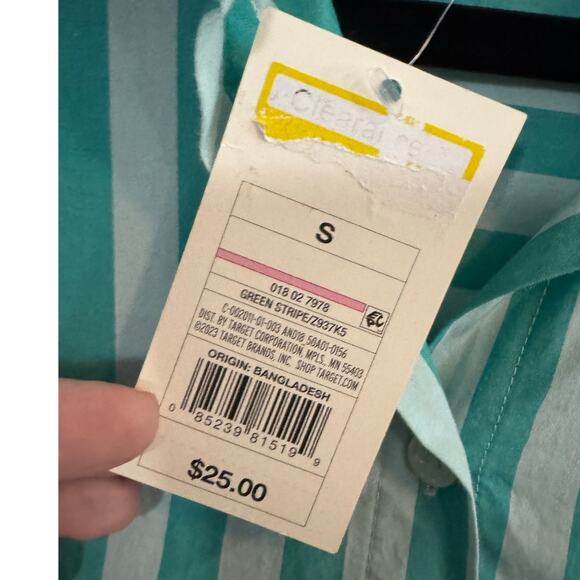 A NEW DAY NWT $25 Green Teal Striped Button Down Long Sleeve Shirt Size L - Picture 9 of 10